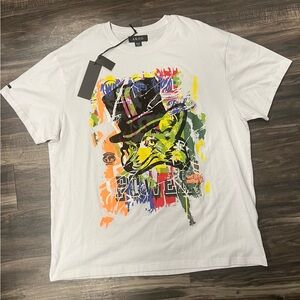 4Xl Men’s Akoo White Graphic Tee with Design and Colorful Print